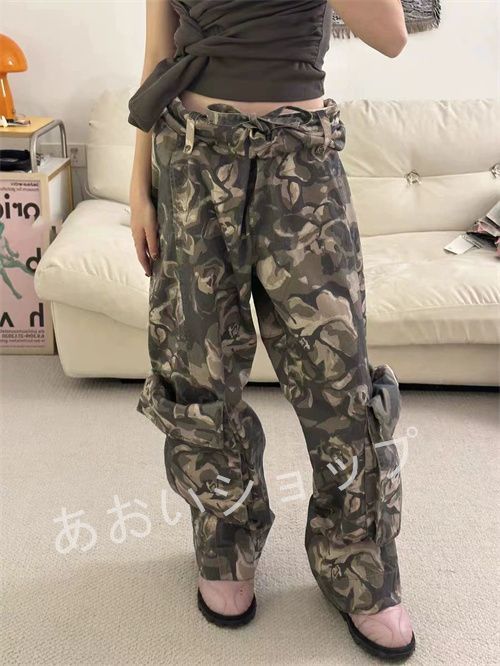 OPEN YY OPEN YY_TheOpen Product オープンワイワイ_ザオープンプロダクト ボトムス パンツ 韓国ファッション ロールウエスト 迷彩パンツ