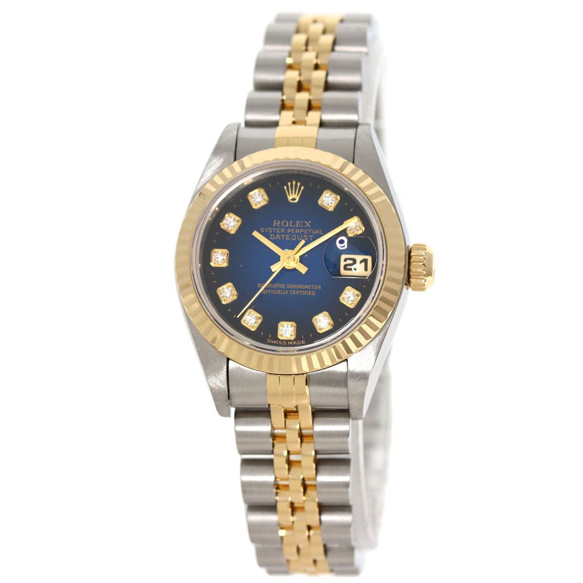 ROLEX ロレックス 69173G デイトジャスト 10P ダイヤモンド ブルーグラデーション 腕時計 SS SSxK18YG K18YG レディース [中古] ROLEX ロレックス 69173G デイトジャスト 10P ダイヤモンド ブルー