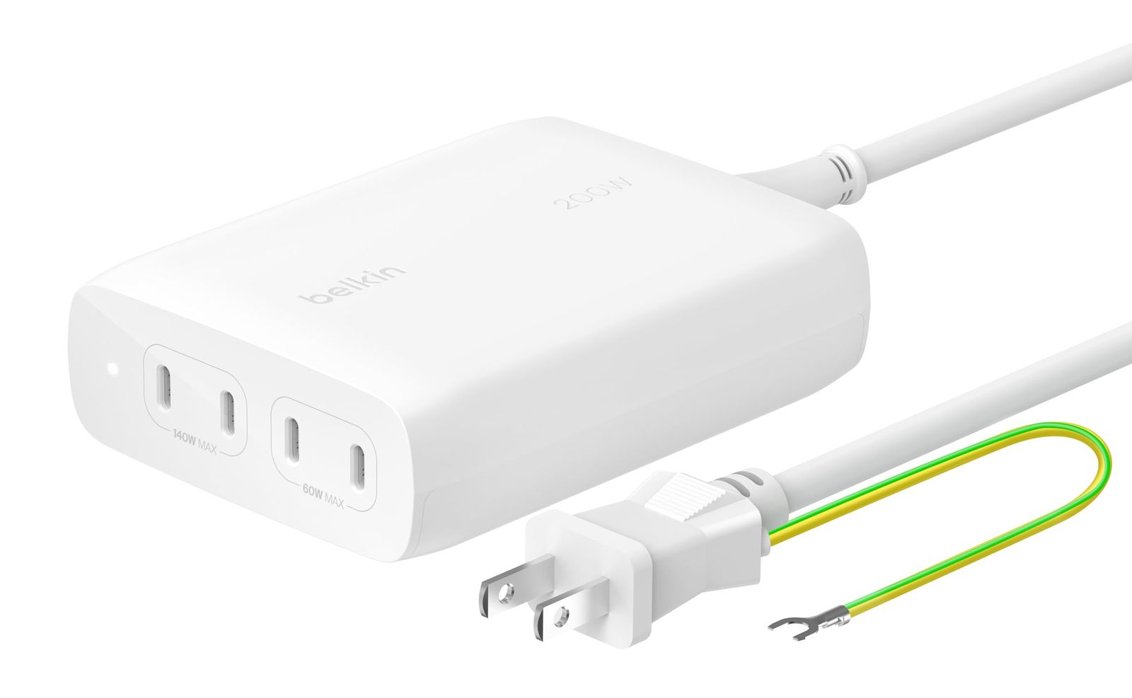 Belkin 200W GaN急速充電器 4ポート 140W USB-C×2 - 60W USB-C×2 最大200W PD3.1 高速充電対応 PPS対応 MacBook Pro MacBook Air iPad Pro iPhone Android
