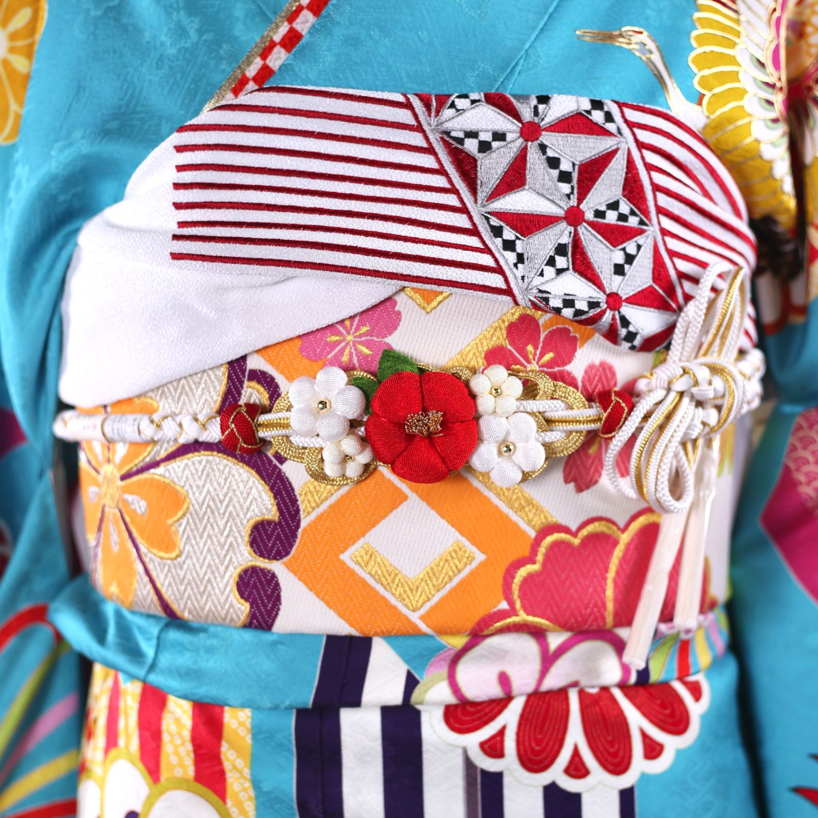 振袖フルセット 振袖セット 振袖 Lサイズ 中古 水色×レトロ 美品 成人