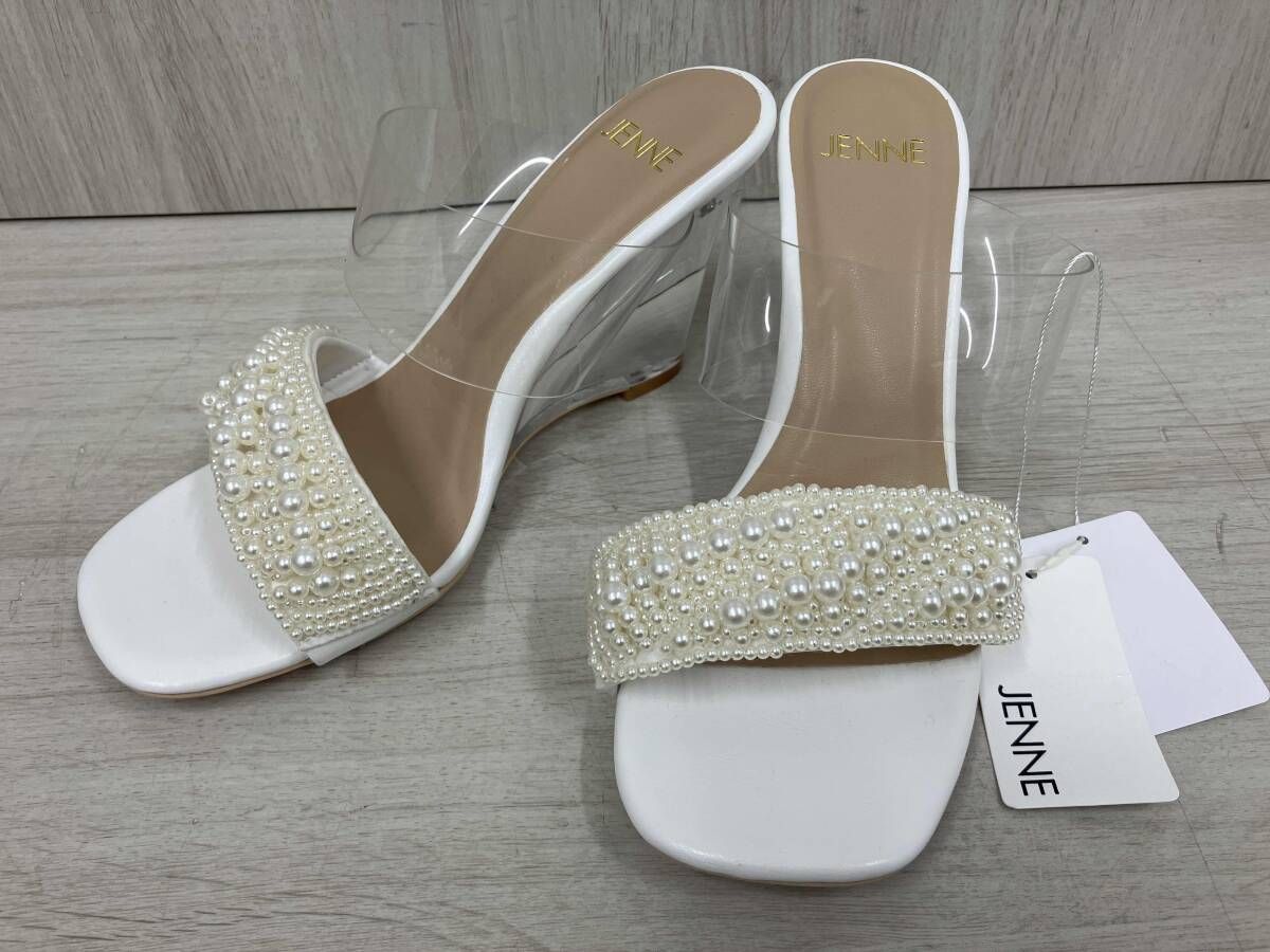JENNE ジェンヌ パールクリアウェッジサンダル Mサイズ 23～23.5cm ホワイト