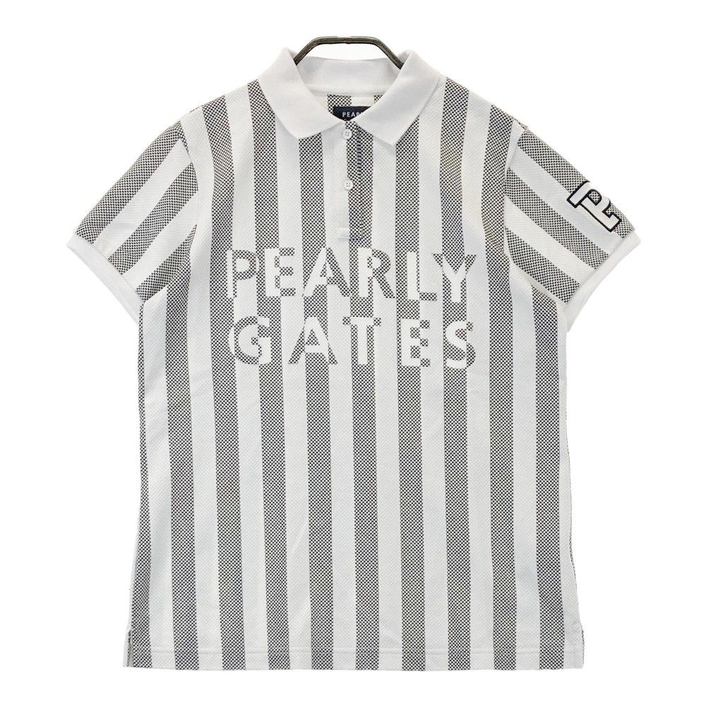 サイズ：2 PEARLY GATES パーリーゲイツ 2023年モデル 半袖ポロシャツ ロゴ ストライプ柄 ホワイト系 [240101301878]# ゴルフウェア レディース ストスト