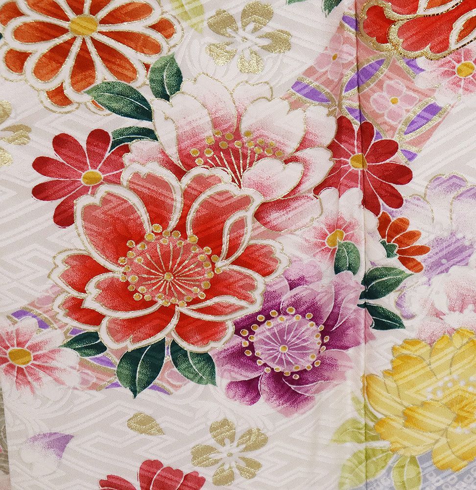 ち★美品★ 振袖&長襦袢セット　正絹　織柄無地　花紋刺繍　身丈162センチ 振袖&長襦袢セット 正絹 織柄無地 花紋刺繍 身丈162センチ