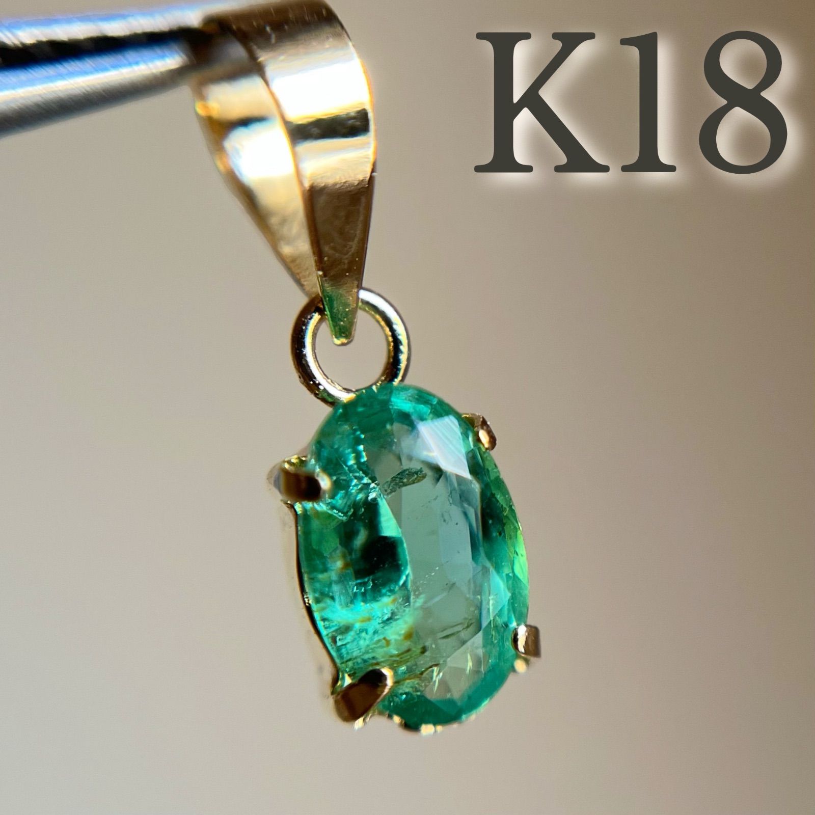k18エメラルド天然石 ネックレス K18 天然石エメラルド ペンダント