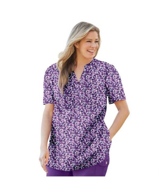 送料無料 ウーマン ウィズイン レディース シャツ トップス Women s Plus Size Pintucked Half-Button Tunic Radiant purple blooming ditsy