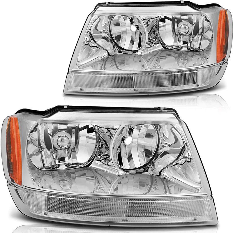 ジープ 1999-2004 Grand Cherokee対応 ヘッドライト 原車メッキタイプ 左右セット 12V 55W 無加工取付 カプラー接続 簡単装着 補修用に最適