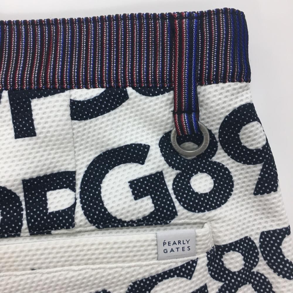 美品】パーリーゲイツ ハーフパンツ 白×ネイビー ロゴ総柄