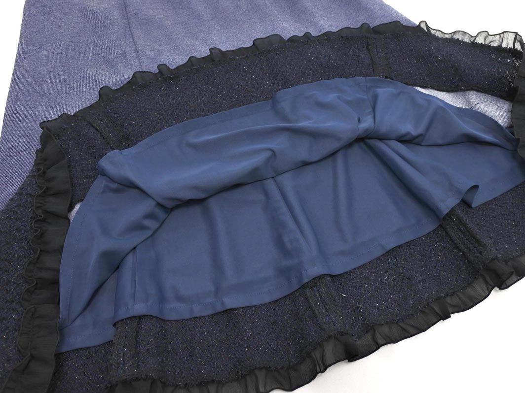 ジンカトウ　ジンカトー　フレアスカート ZIN KATO ジンカトウ レース 切替 フレア スカート size42/紺