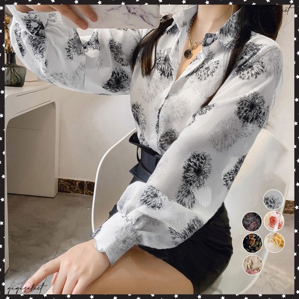 総柄シャツ レディース ブラウス 長袖 シフォン 花柄 トップス 痩せ見え かわいい Vネック フェイクレヤード レース しなやか 楽天市場】長袖シャツ 花柄ブラウス シフォン シャツブラウス