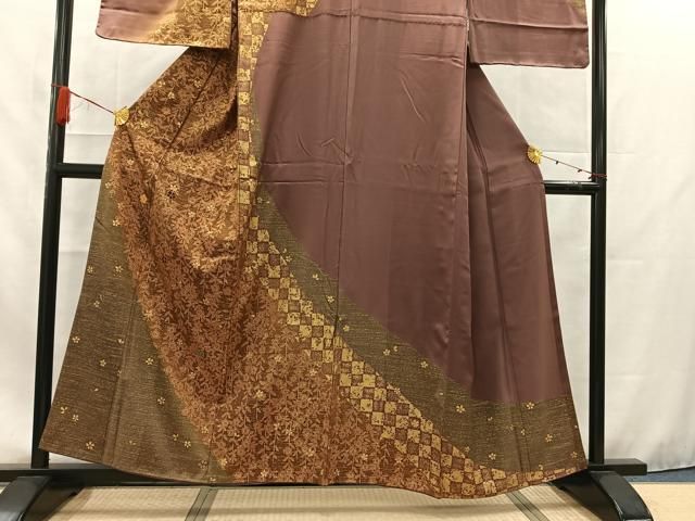 平和屋着物○訪問着 刺繍 更紗花文 暈し染め 金彩 正絹 逸品