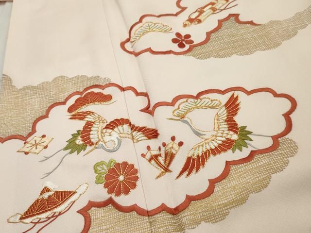 平和屋着物○訪問着 駒刺繍 霞飛鶴吉祥文 金糸 金彩 正絹