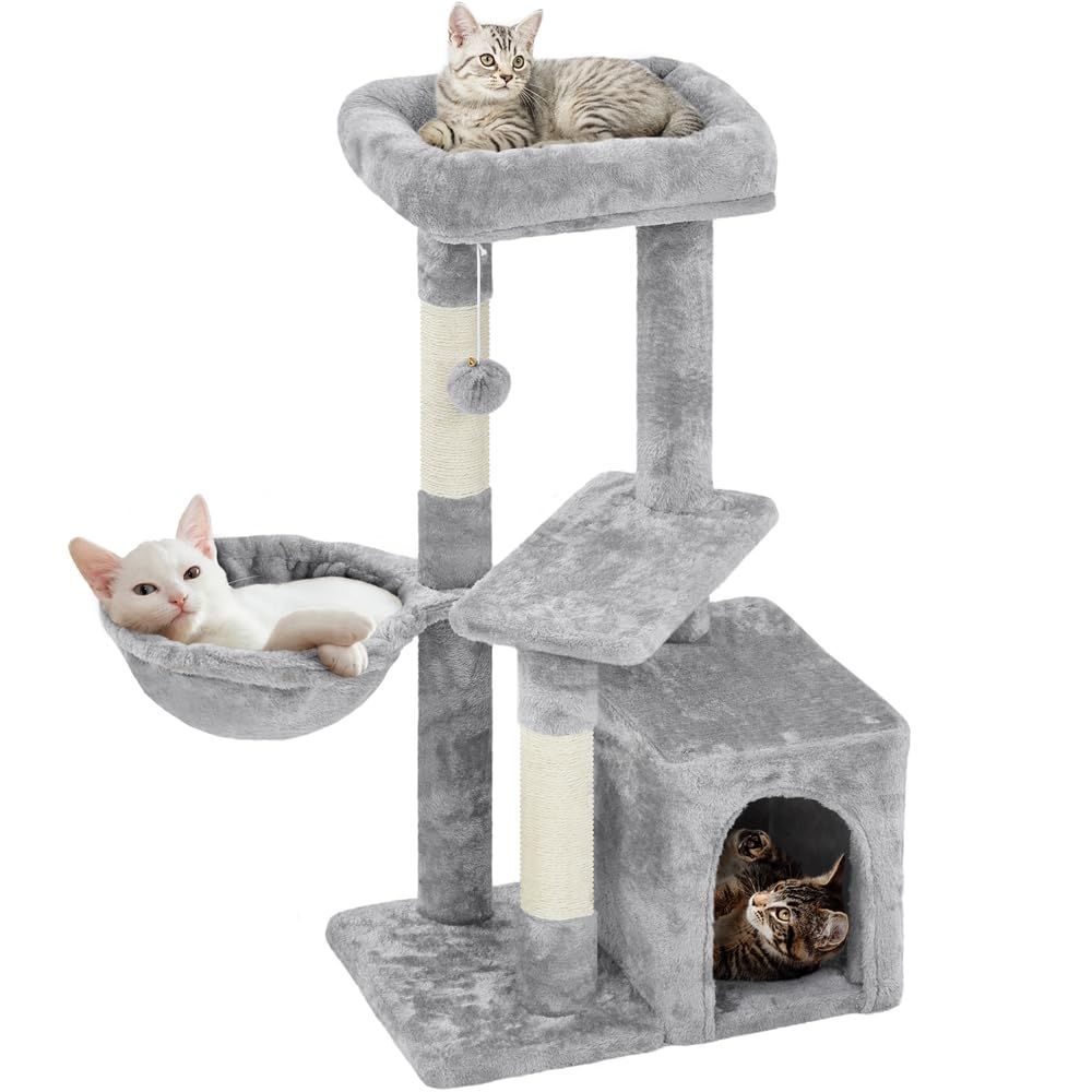 キャットタワー　猫用品　多機能　ライトグレー　転倒防止付き キャットタワー猫用品多機能ライトグレー転倒防止付き