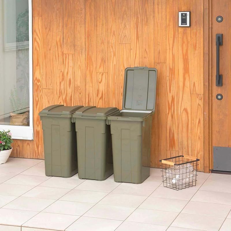 収納 co.jp 新輝合成 Shinki Gosei トンボ ゴミ箱 連結 70リットル カーキグリーン 3個セット 幅48×奥行36.5×高さ60cm 蓋付き 分別 丈夫 屋外 ベランダ 大きい アウトドア