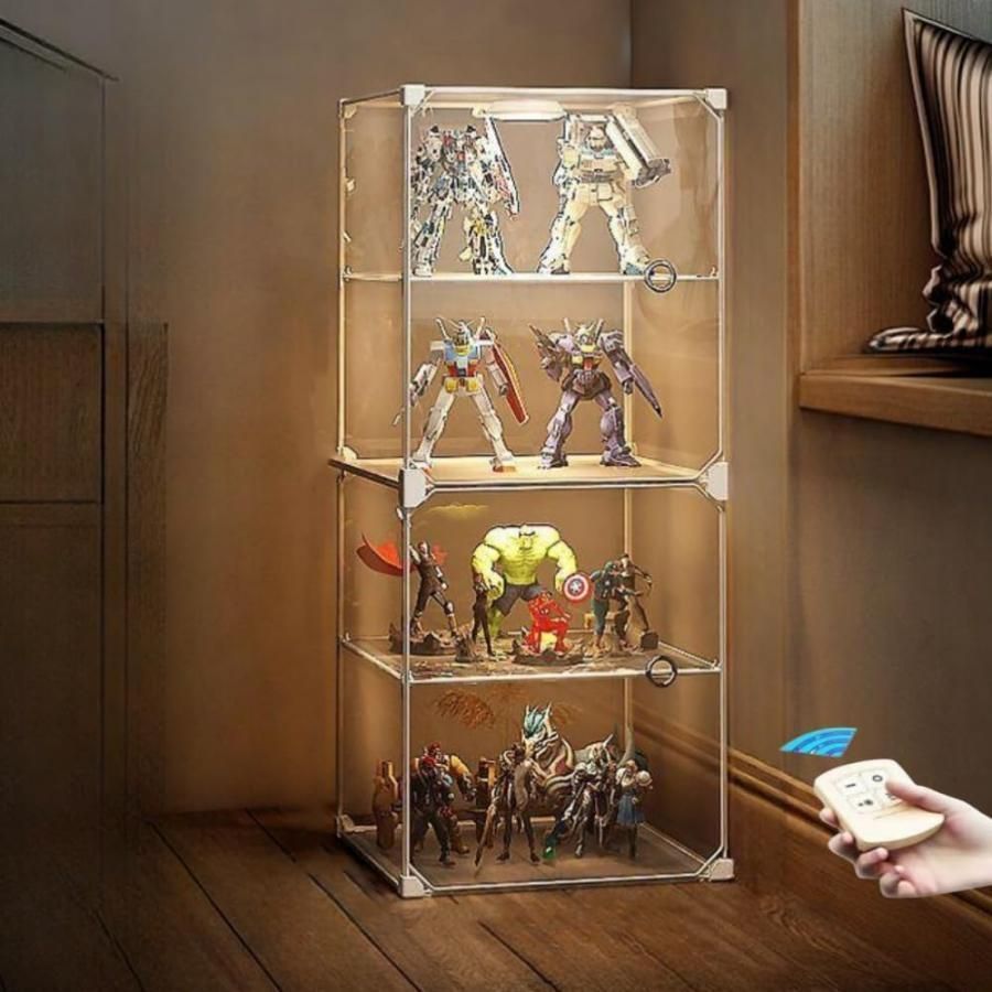 LED照明付きホビー用収納ケース フィギュアボックス コレクションケース 人形ケース 透明アクリル 組み立て簡単 ディスプレイラック 収納棚 整理棚 展示台 陳列