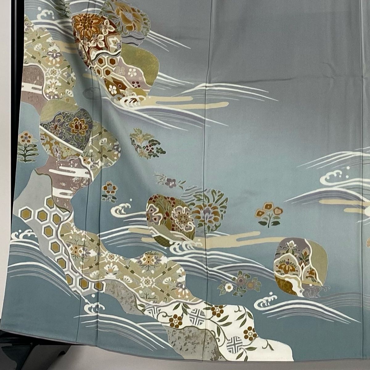 訪問着 身丈162cm 裄丈67cm M 袷 団扇 草花 金銀彩 ぼかし 灰色 正絹 秀品 WWW_USTAUSTRALIA_COM_AU