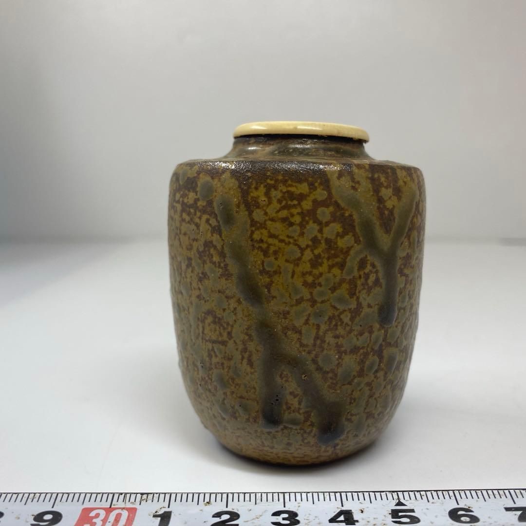 茶3 木村陶峰 備前焼 自然釉茶入 共箱 高さ7㎝ 東な6-1016