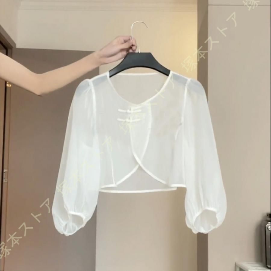 カーディガン ボレロ 日よけ シースルー シフォン 中華風 ボレロ レディース アウター 羽織り 民族風 トップス ショール UVケア 紫外線対策 冷房対策 夏用 楽天市場】ボレロ シフォン チャイナ風 ショート丈 パール付き
