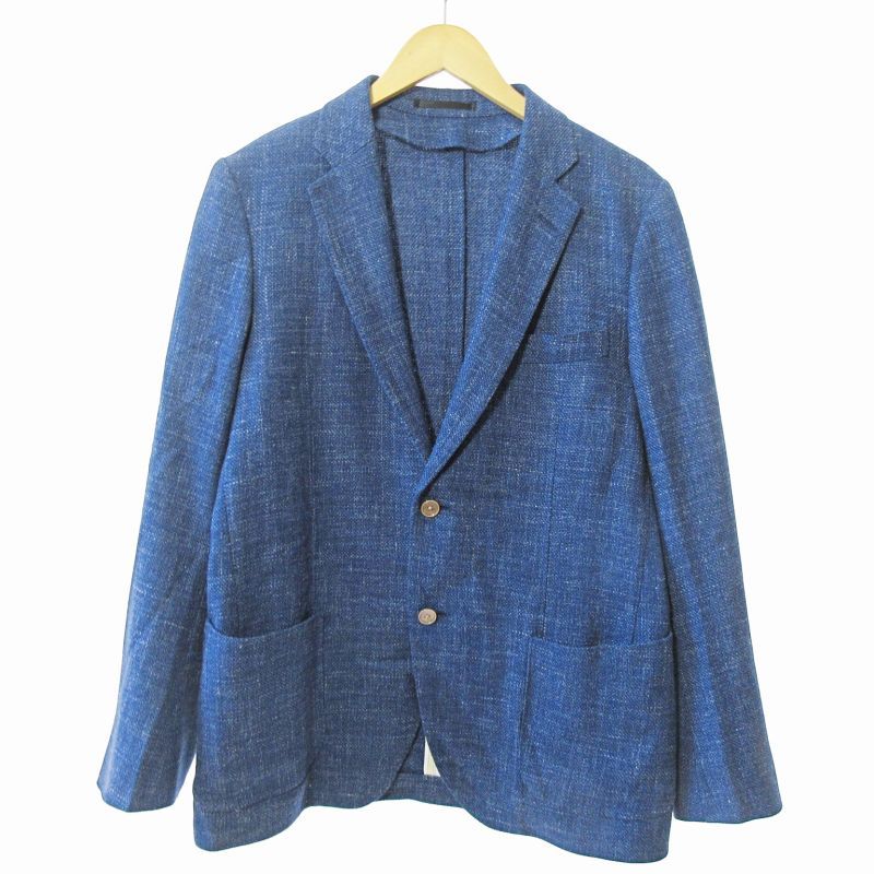 オンリー ONLY 美品 テーラードジャケット ブレザー FINTES生地 ウール シルク混 麻混 カシミア混 39 青 0113