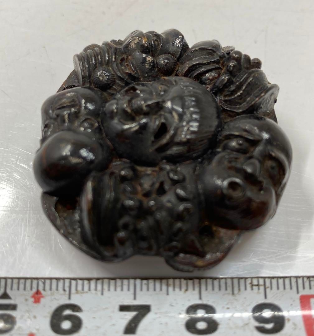 時代 琥珀 七福神 根付 20g 直径5㎝ 東山5-1130④