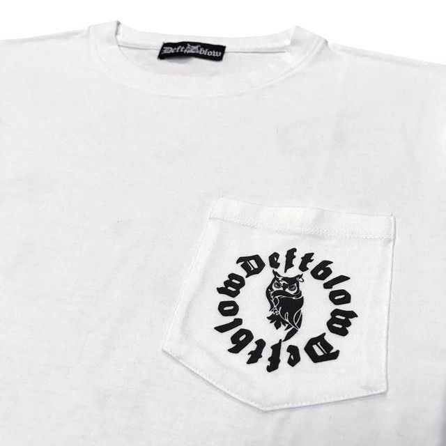ポケットTシャツ　UネックDEFTブロックロゴ＆フクロウ　白or黒-2