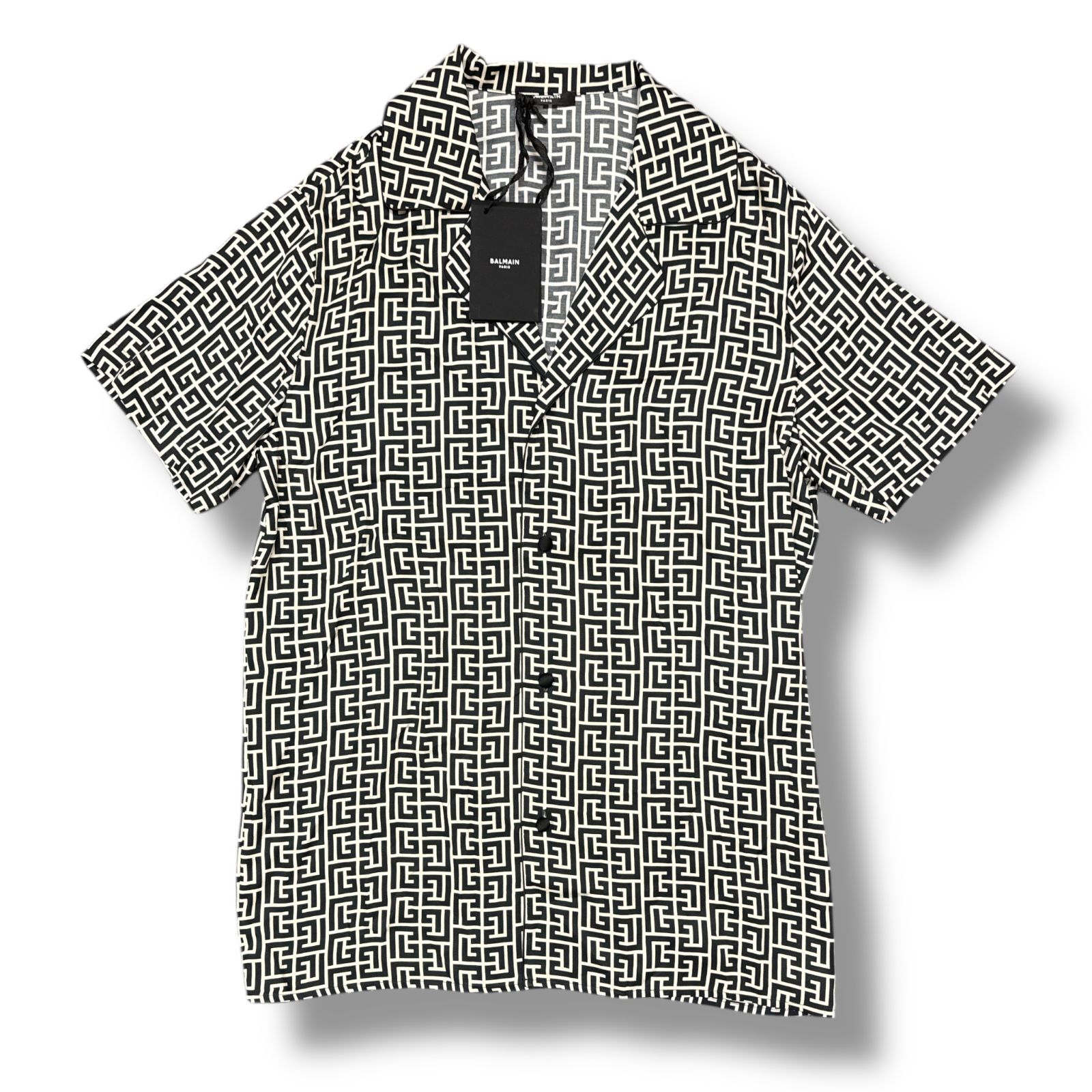 未使用品 BALMAIN Monogram-Print Short-Sleeve Shirt モノグラム 