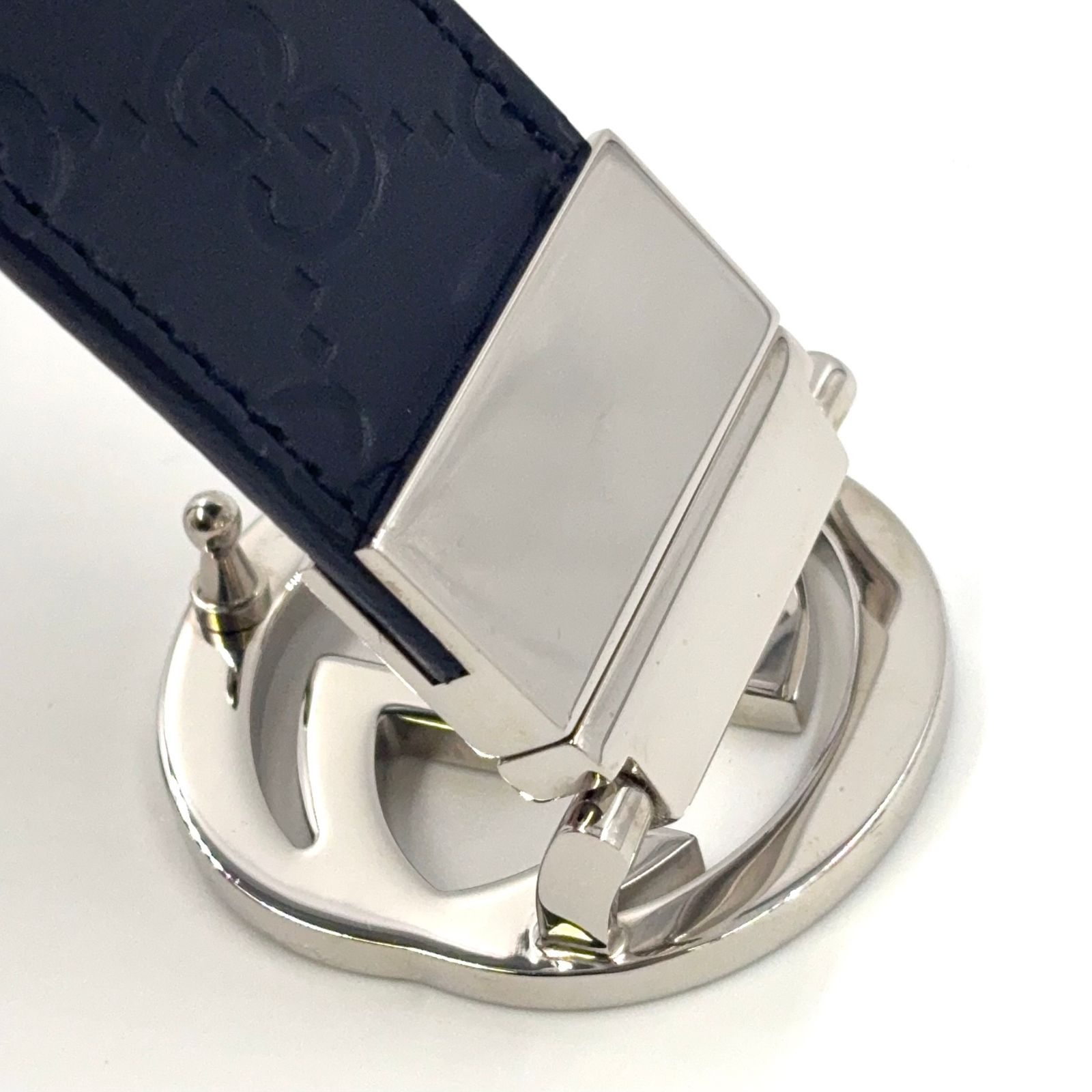 【美品】グッチ ベルト インターロッキング ブラック シルバー 金具 グッチシマ グッチ GUCCI ベルト GGレザー 本革 グッチシマ インター