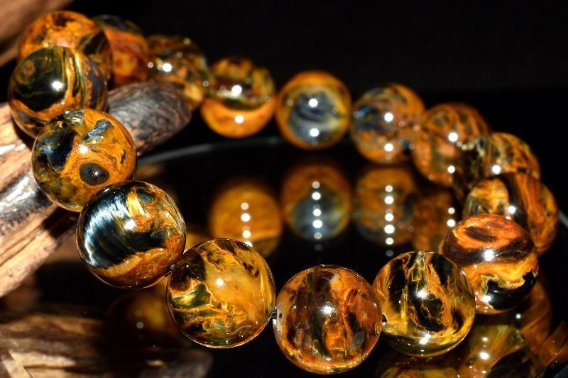 １点物 嵐の石 高品質 ゴールデンブルーピーターサイト 13mm ブレスレット パワーストーン 天然石 _MB176