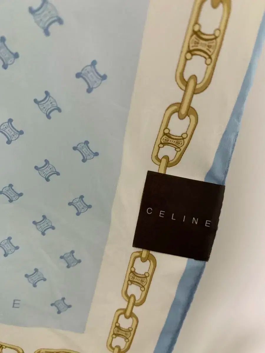 Celine セリーヌ スカイブルー チェーン パターン ハンカチ スカーフ 日本 ヴィンテージ アンティーク