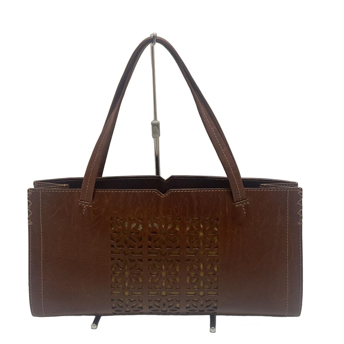 genten ゲンテン トートバッグ - ダークブラウン パンチング レザー