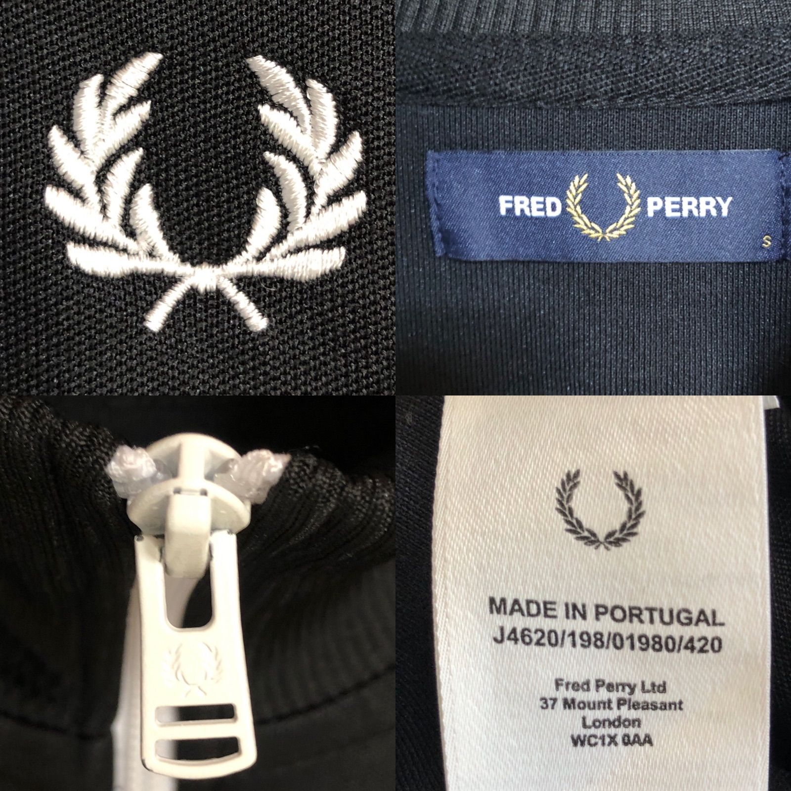 美品⭐️Fred Perry トラックジャケット S 刺繍/テープ月桂樹 黒×白