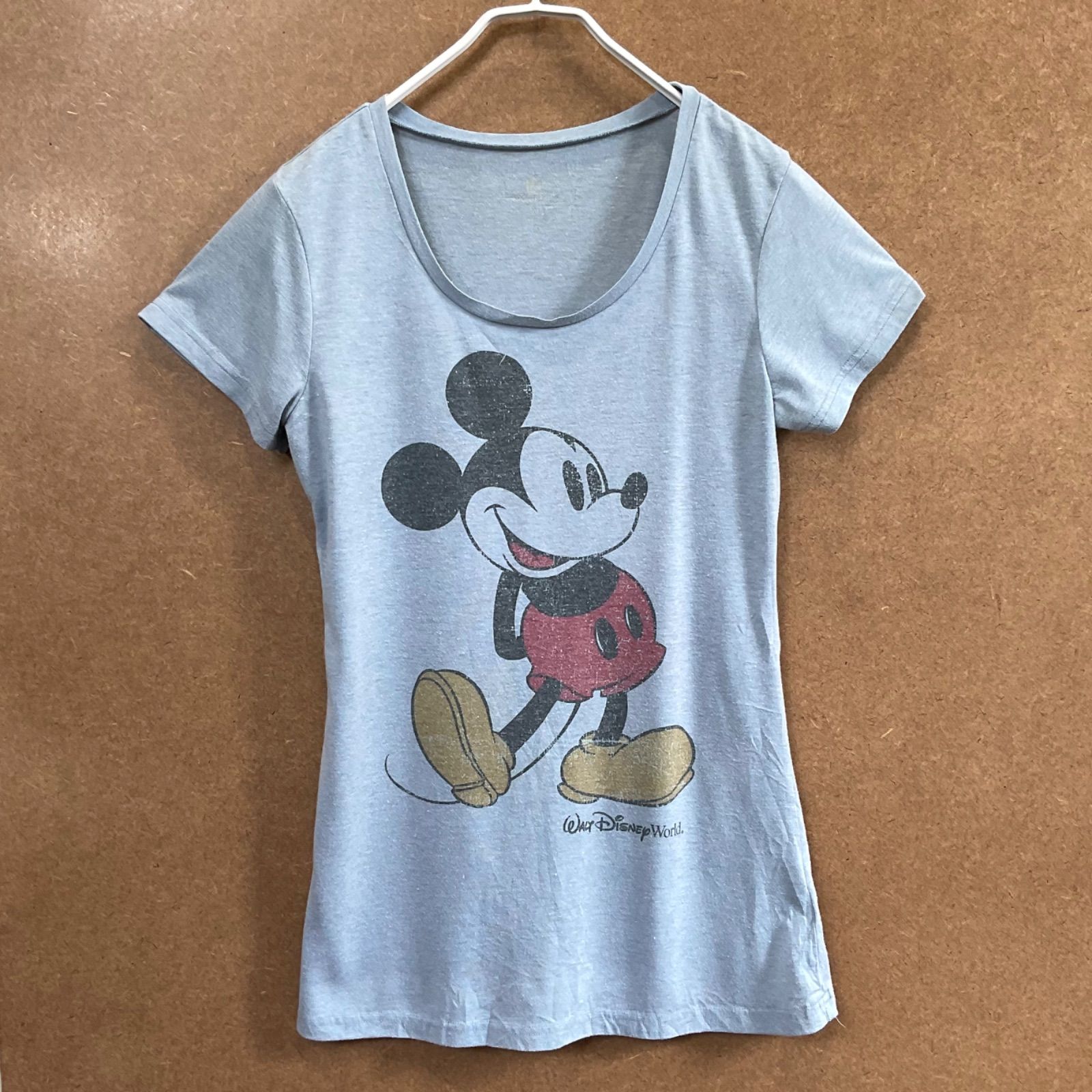 US古着 ミッキーMickey ディズニーくすみカラー半袖tシャツ水色M