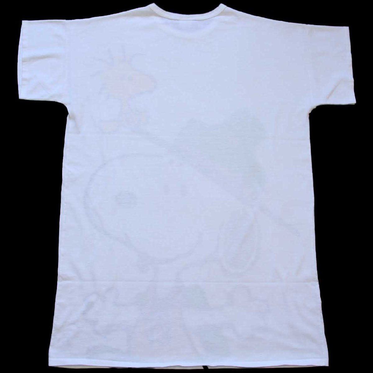 90 s スヌーピー ウッドストック 全面 染み込みプリント Tシャツ 白 ビンテージ ワンピース キャラ オーバーサイズ ビッグサイズ