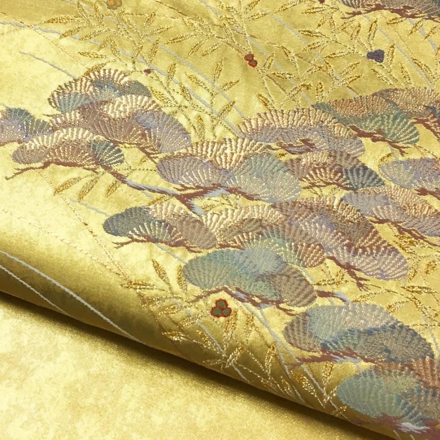 作り帯 付け帯 No.57 金 松柄 引き箔 二重太鼓 お太鼓結び 正絹軽装帯 作り帯 付け帯 No.57 金 松柄 引き箔 二重太鼓 お太鼓結び