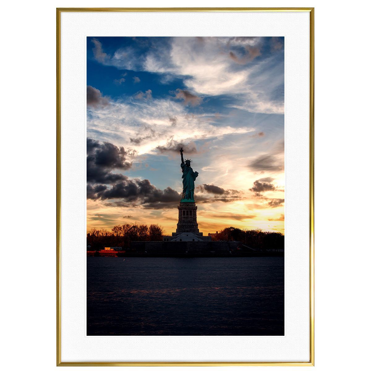 アメリカ写真 ニューヨーク 夕日の自由の女神 インテリアアートポスター額装 AS1624