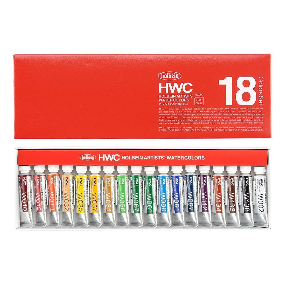 18色セット_単品 ホルベイン 透明水彩絵具 W403 5ml 18色セット 3403