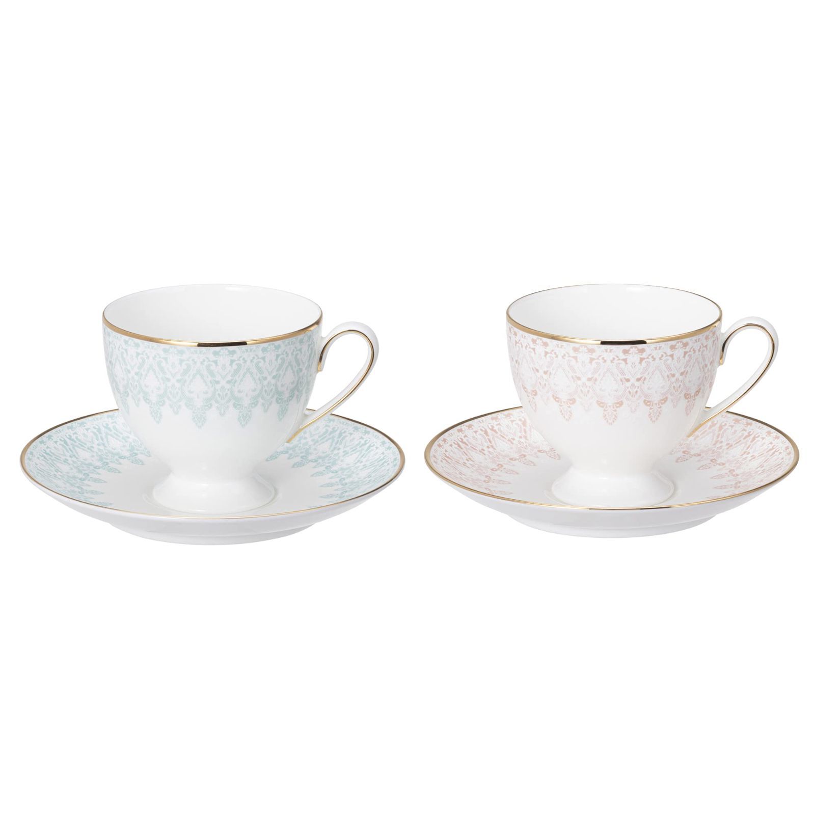 Color 06 ティーコーヒー兼用カップ-ソーサー アソート _Style 紅茶缶なし NARUMI ナルミ カップ ソーサー セット オーロラ アソート ブルー＆ピンク 210cc 2客セット ティー コーヒー兼用 97104-20861