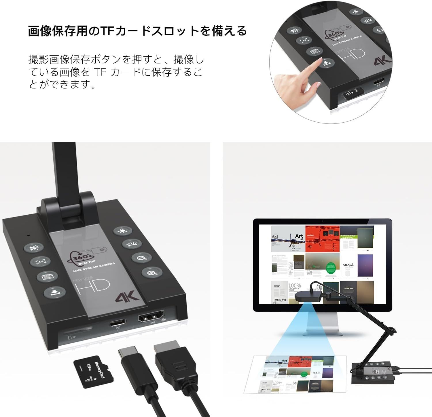 Basicolorn 書画カメラ 1500万画素 4Kダイナミック解像度webカメラ プロジェクターに直接投影 ズーム機能 オートフォーカス 折りたたみ式 実物投影機 Win Mac ChromeBook用 オンライン授業 テレビ会議 ライブ向けHSV229 CHRISTIANNAURATH_COM_BR