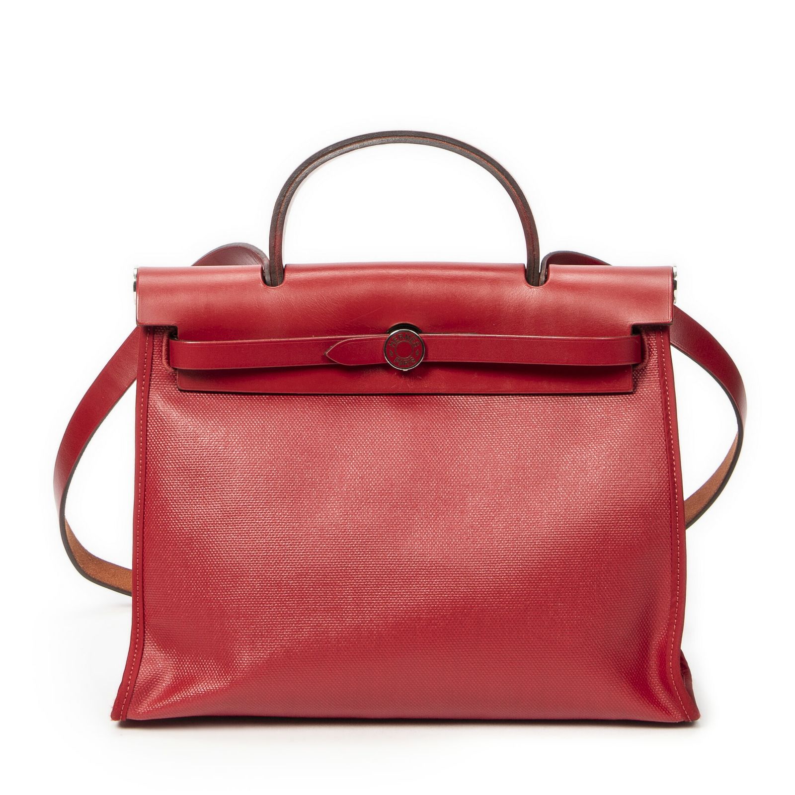 HERMES エルメスエールバッグ ジップ赤トワルアッシュA