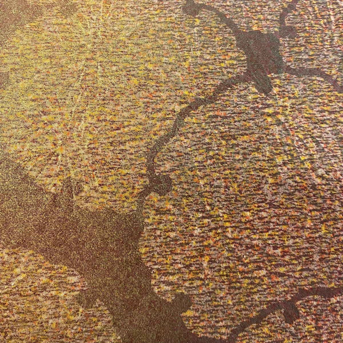 袋帯 秀品 雪輪 箔 ぼかし 茶紫 全通 正絹