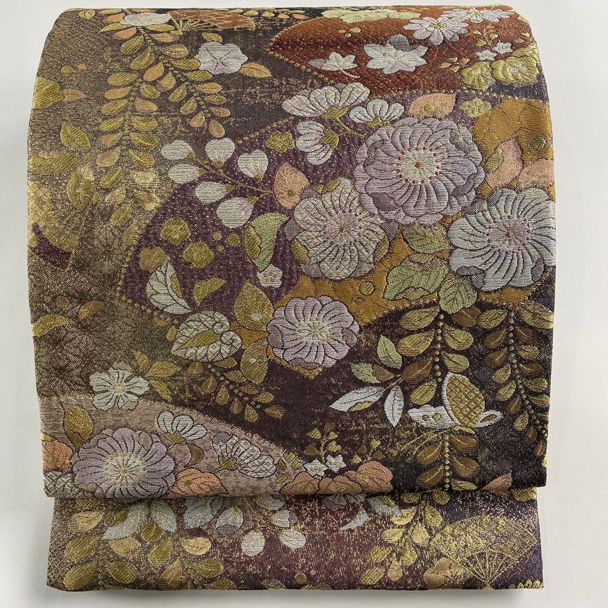 袋帯 名品 醍醐寺辻ヶ花 辻が花 扇面 金銀糸 箔 紫 六通 正絹