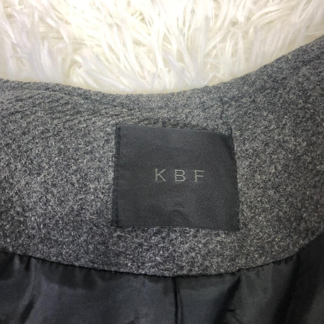 【美品】KBF ウール ノーカラー コクーンコート ONE M グレー 美品】KBF ウール ノーカラー コクーンコート ONE M グレー
