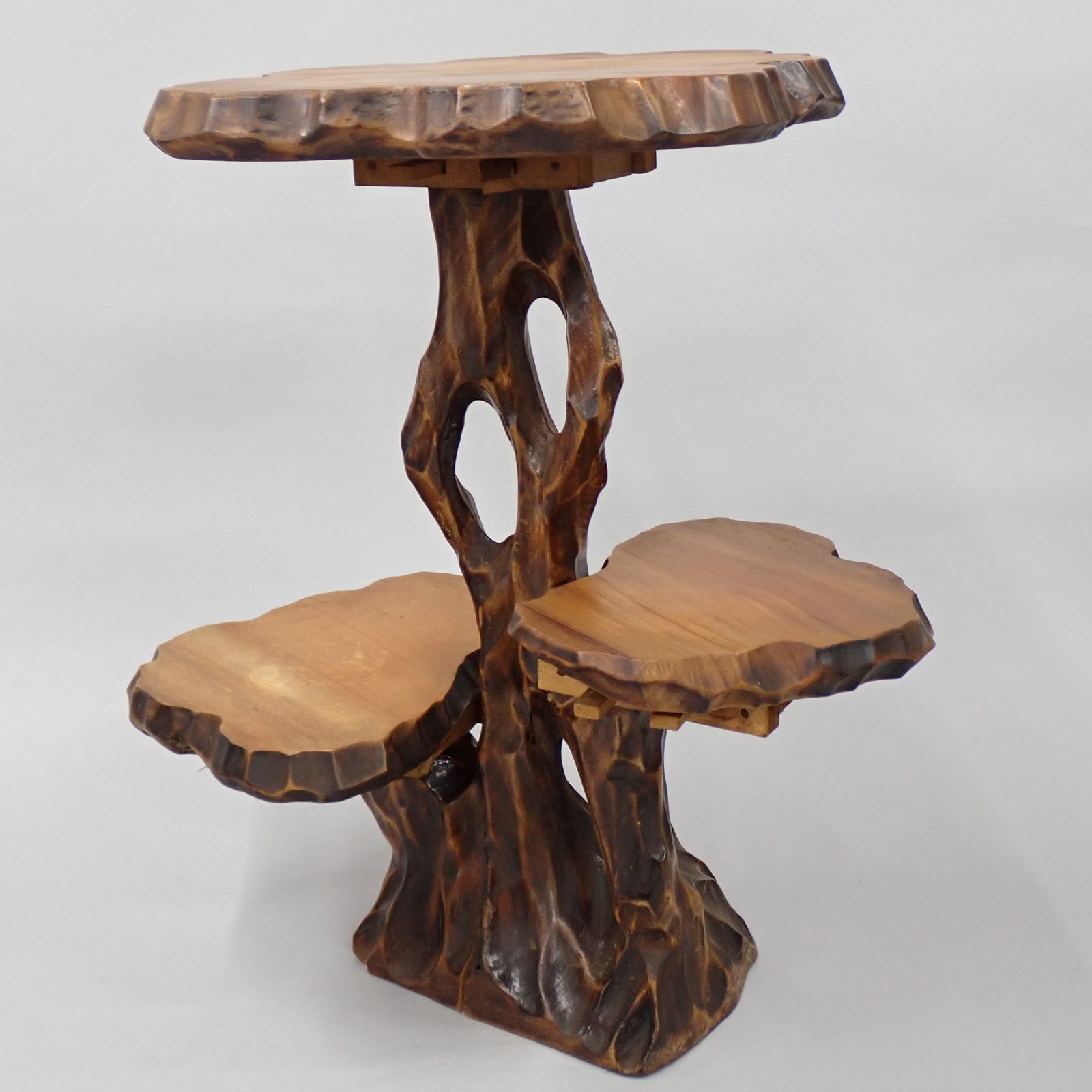 木製 原木 花台 飾り台 置台 インテリア 3段 装飾 昭和レトロ 大小3点セット 14546