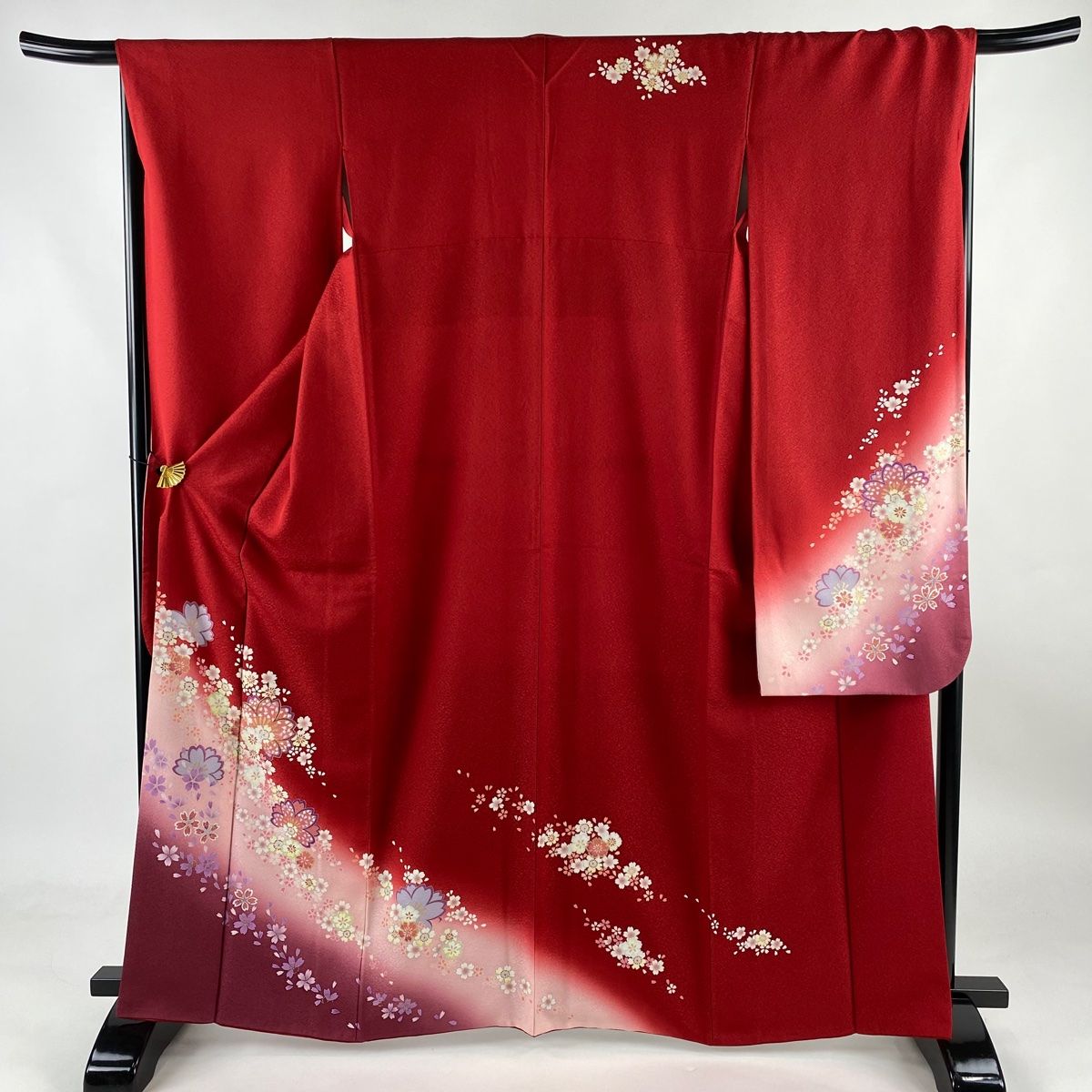 振袖 身丈166cm 裄丈66.5cm M 袷 桜 花びら 金糸 金彩 赤 正絹 名品