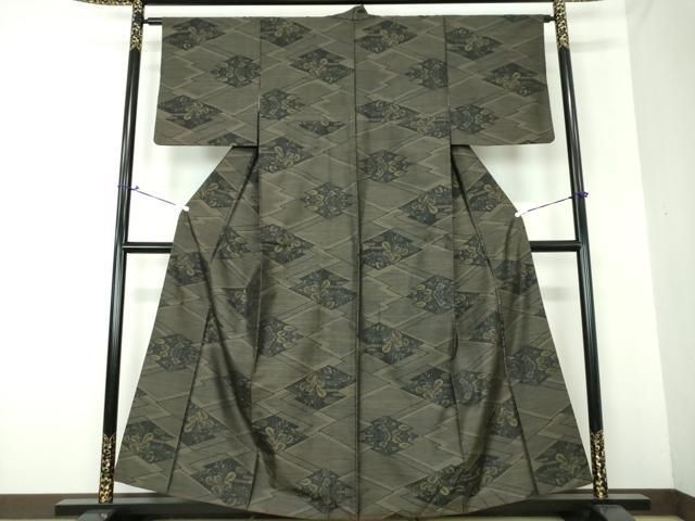 平和屋着物▽本場大島紬 単衣 菱文 黒地 正絹 逸品 DAAV9565sf