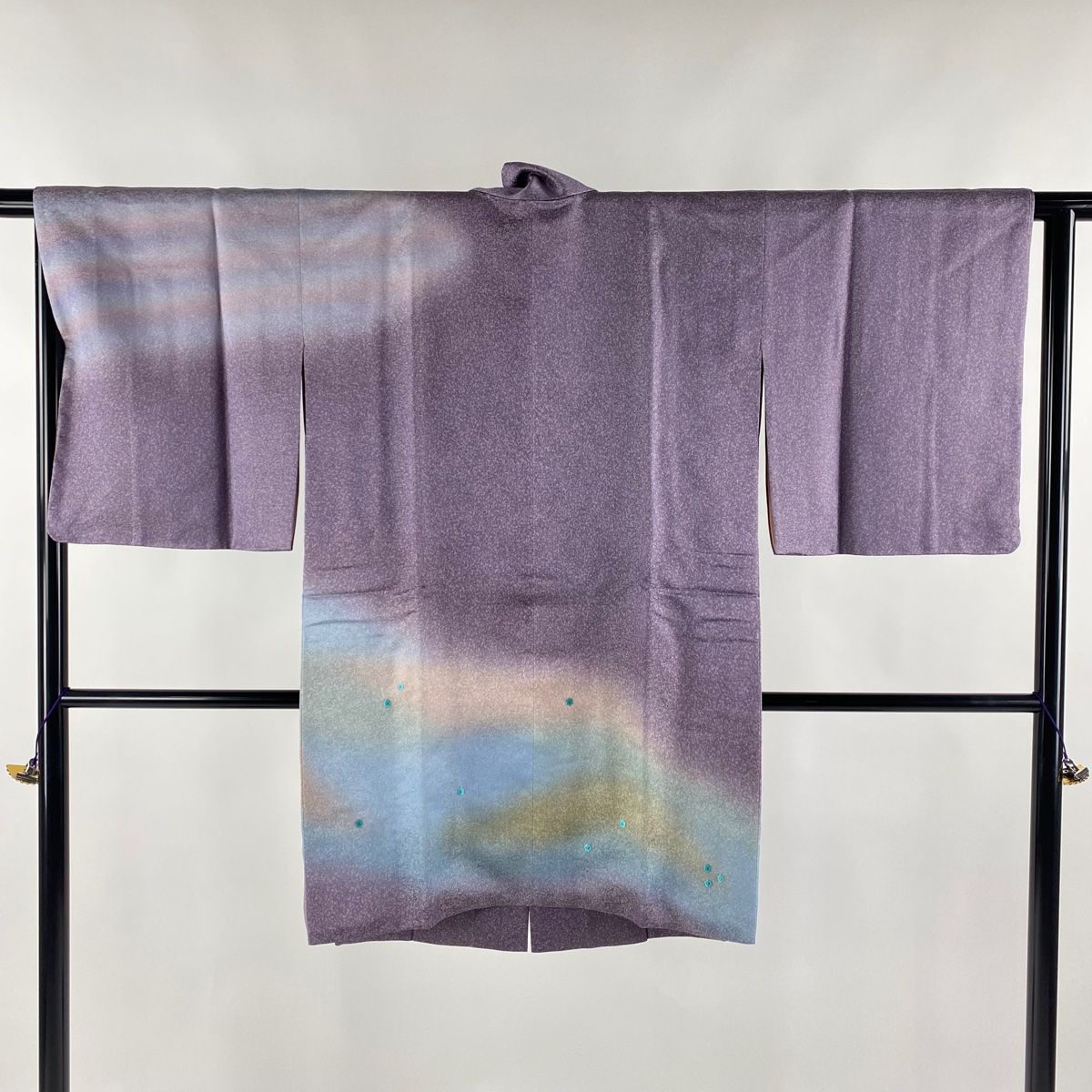 道中着 身丈96cm 裄丈63.5cm S 久保田一竹工房 和装コート ますいわ屋 落款 花 ぼかし柄 金通し 紫 正絹