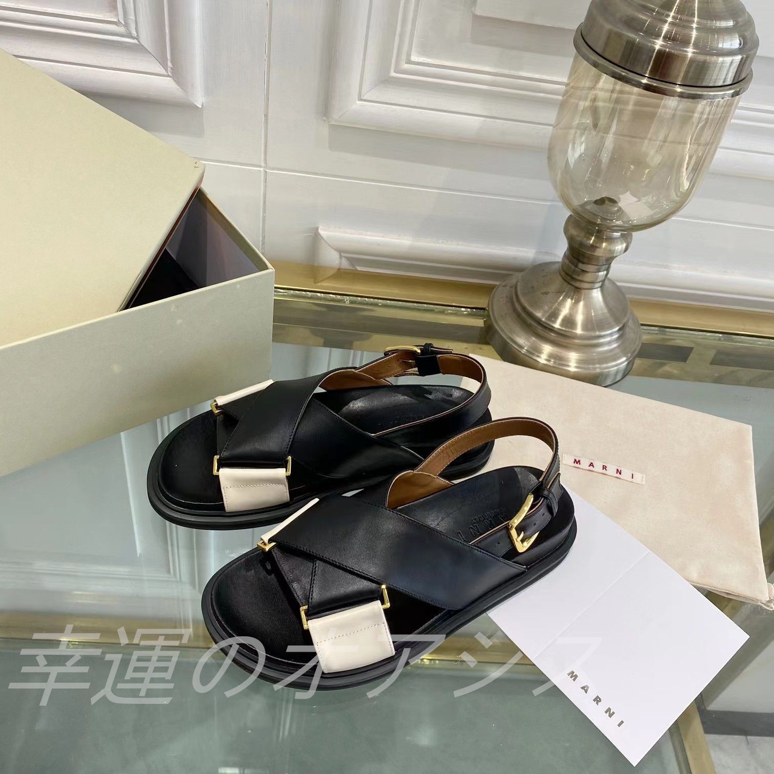新品 MARNI マルニ レザーサンダル クリスクロス フスベットサンダル 