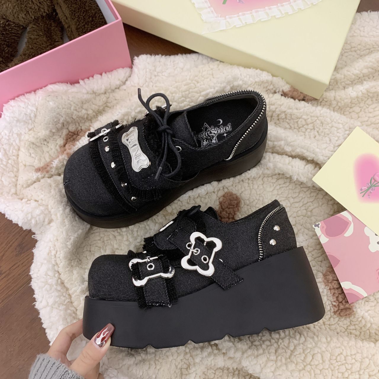 Tokyo Femme】レトロ ゴシック ダーク Y2K 厚底 ロリータ ブーツ Tokyo Femme】レトロ ゴシック ダーク Y2K 厚底 ロリータ ブーツ