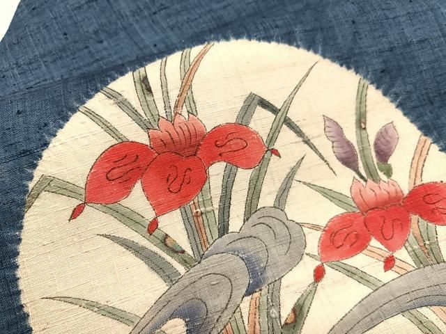 平和屋着物九寸名古屋帯 型染 流水花舟丸文 鬼しぼ縮緬 正絹 逸品