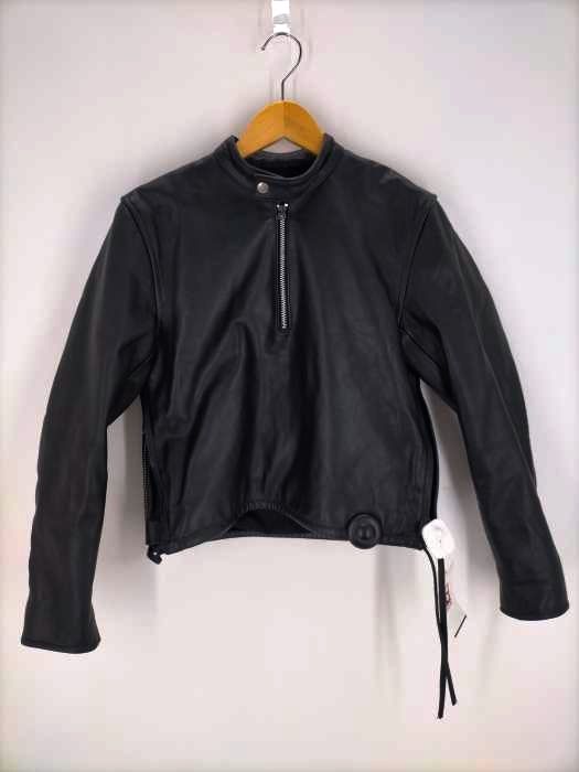 SQUADRON レザージャケット プルオーバー ハーフジップ ブラック 36