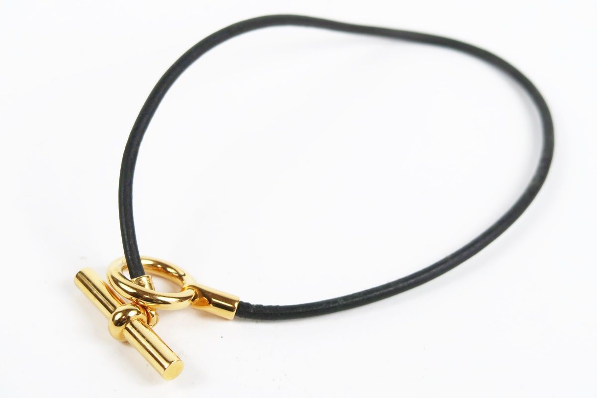 HERMES エルメス グレナン 二連 ブレスレット ネックレス チョーカー アクセサリー レザー SK43